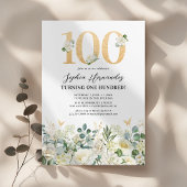 Groen & Wit Bloemen 100ste Verjaardagsfeest Kaart