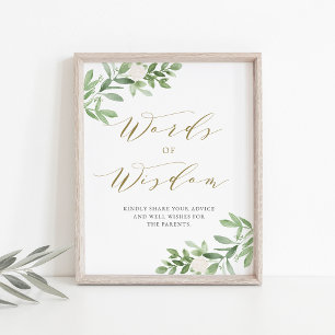 Groen Wit Bloemen Baby shower Woorden van Wijsheid Poster