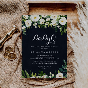 Groen Wit Bloemen BabyQ Baby shower Barbecue Kaart