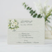 Groen Wit Bloemen Bruiloft Boeket RSVP Kaartje (Staand voorkant)