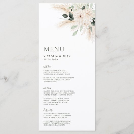 Groen Wit Bloemen Bruiloft Menu VICTORIA (Voorkant)