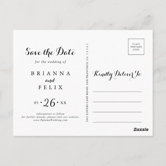 Groen Wit Bloemen Horizontaal Save the Date Briefkaart (Achterkant)