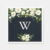 Groen Wit Bloemen Koninklijk Blauw Monogram Bruilo Servet (Voorkant)
