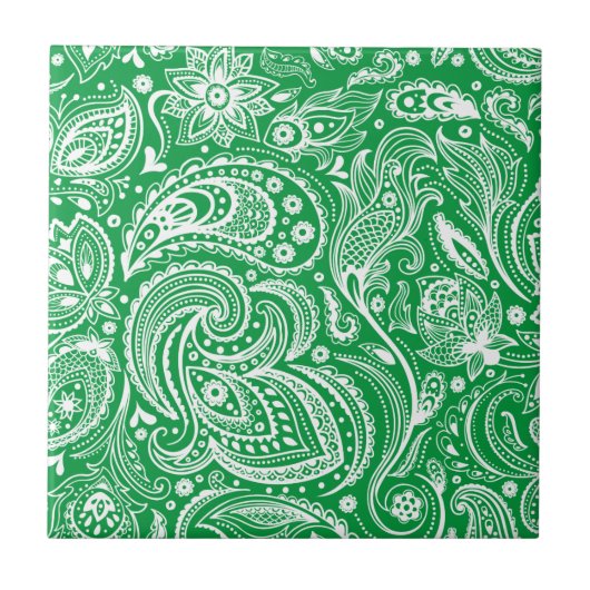 Groen & Wit Bloemen Paisley Patroon Tegeltje (Voorkant)