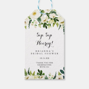 Groen Wit Bloemen Sip Hooray Vrijgezellenfeest Cadeaulabel