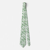 Groen Wit Bloemen Toile Chinoiserie Wedding Stropdas (Voorkant)