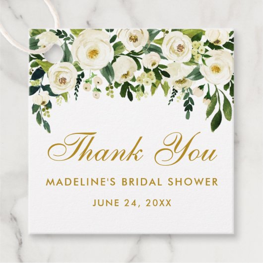 Groen Wit Bloemen Vrijgezellenfeest Dank u Goud Bedankjes Labels (Voorkant)