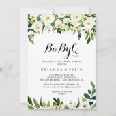 groen wit bloemenbabyQ Baby shower barbecue Kaart (Voorkant)