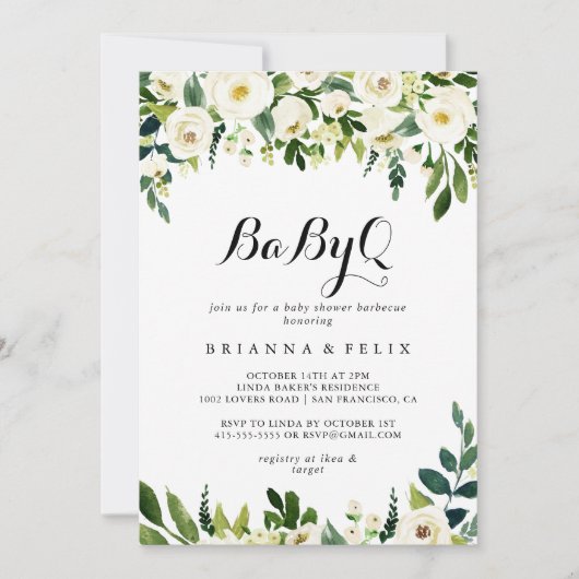 groen wit bloemenbabyQ Baby shower barbecue Kaart (Voorkant)