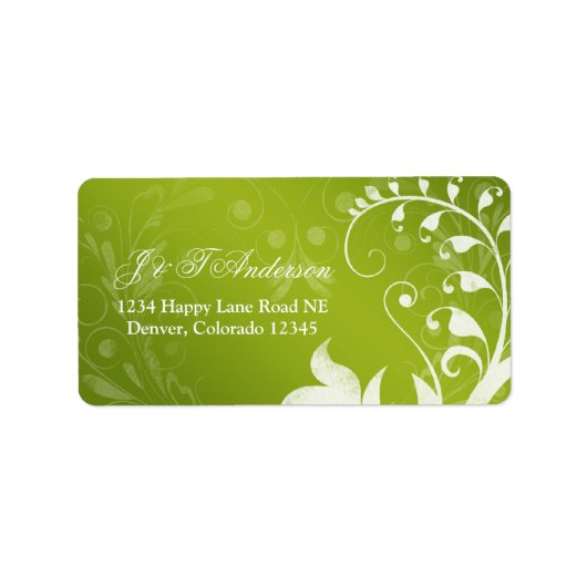 Groen wit bloemenbruiloft adreslabel etiket (Voorkant)