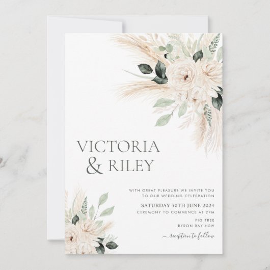 groen wit bloemenbruiloft uitnodiging Victoria (Voorkant)