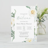 groen wit bloemendoop spaanse uitnodiging (Staand voorkant)