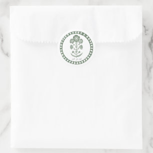Groen & Wit Botanisch Blokdruk Huwelijk Ronde Sticker