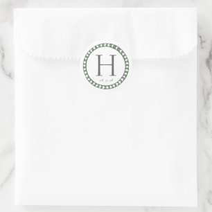 Groen & Wit Botanisch Blokdruk Huwelijk Ronde Sticker