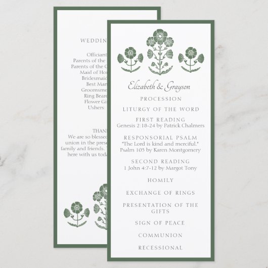 Groen & Wit Botanisch Blokdruk Menu (Voorkant / Achterkant)