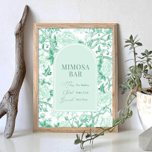 Groen Wit Chinoiserie Mimosa Bar Trouwbord Poster