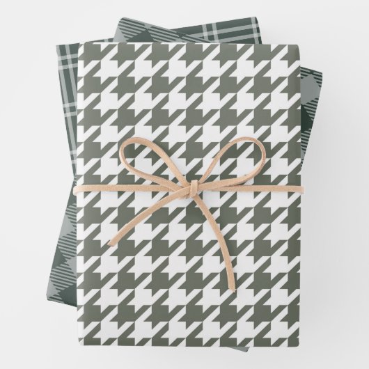 Groen Wit Controleer Dogtand Mix Pattern Inpakpapier Vel (In situ)