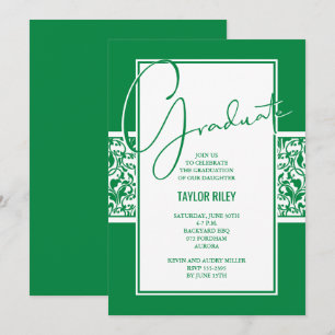 Groen Wit Damask Graduation Party Kaart