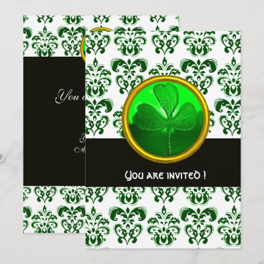 GROEN WIT DAMAST MET KLAVER St. Patrick's Day Kaart (Voorkant / Achterkant)