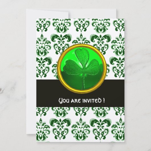 GROEN WIT DAMAST MET SHAMROCK Zwart Champagne Kaart (Voorkant)