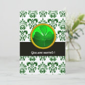 GROEN WIT DAMAST MET SHAMROCK Zwart Champagne Kaart (Staand voorkant)