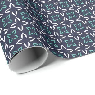 Groen Wit Deep Navy Abstract Bloem Cadeaupapier