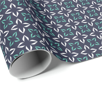 Groen Wit Deep Navy Abstract Bloem Cadeaupapier