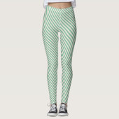 Groen Wit Diagonaal Strepen Patroon Leggings (Voorkant)