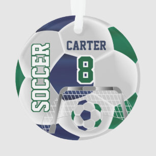 Groen, wit en donkerblauw personaliseren Voetbal Ornament