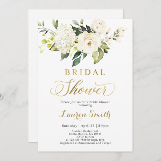 Groen wit en goud Bruids Douche Uitnodiging (Voorkant / Achterkant)