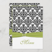 Groen, Wit, en Zwart Damask Bruiloft Menu Kaart (Voorkant / Achterkant)
