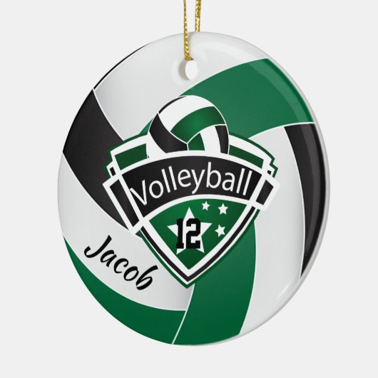 Groen, wit en zwart volleybal keramisch ornament (Links)