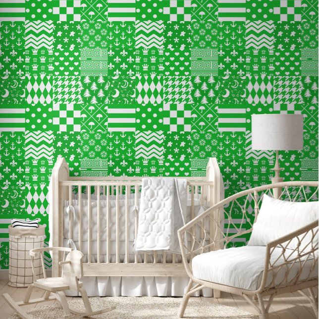 Groen Wit Gemengde Patchwork Ontwerp Patchwork Behang (Creator heeft geüpload)