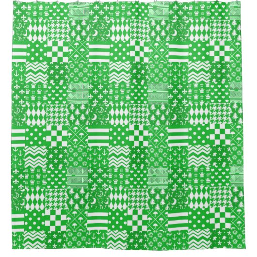 Groen Wit Gemengde Patchwork Ontwerp Patchwork Douchegordijn (Voorkant)