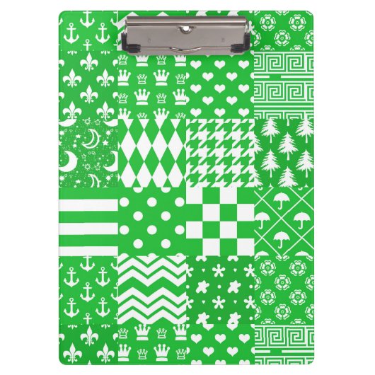 Groen Wit Gemengde Patchwork Ontwerp Patchwork Klembord (Voorkant)