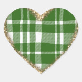 Groen wit geruite gouden glitter hart sticker (Voorkant)