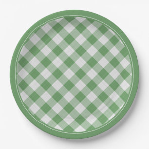 Groen/wit Gingham Controleert Patroon Eenvoudige P Papieren Bordje