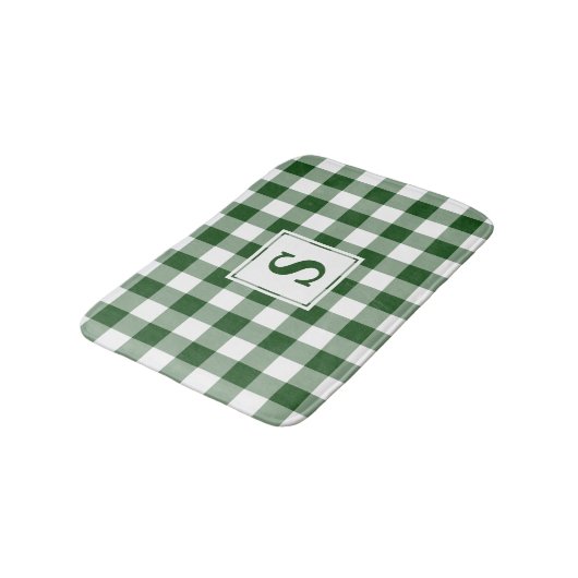 Groen wit Gingham geplakt patroon monogram Badmat (Gekanteld)