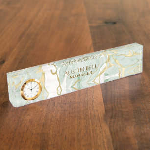 Groen Wit Goud Marmer Gepersonaliseerd Naambordje