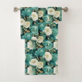 Groen Wit Goud Roos Bloemen Bad Handdoek (Insitu)