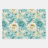 Groen Wit Goud Roos Bloemen Inpakpapier Vel (Voorkant 3)