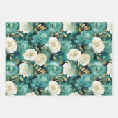 Groen Wit Goud Roos Bloemen Inpakpapier Vel (Voorkant)