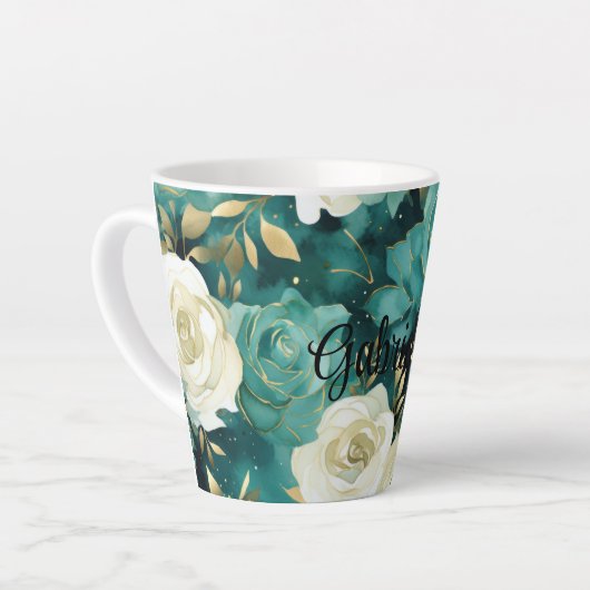 Groen Wit Goud Roos Bloemen Latte Mok (Linkerhoek)