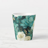 Groen Wit Goud Roos Bloemen Latte Mok (Voorkant)
