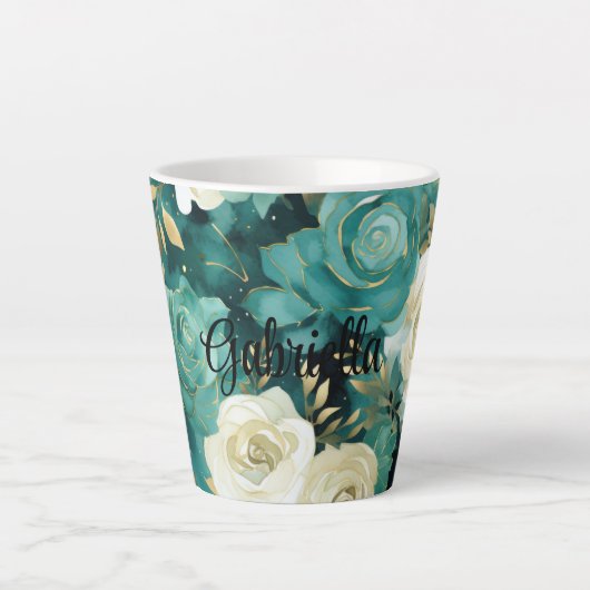 Groen Wit Goud Roos Bloemen Latte Mok (Voorkant)