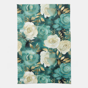 Groen Wit Goud Roos Bloemen Theedoek