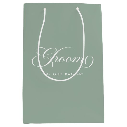 Groen Wit Groom Elegant Script Kalligrafie Medium Cadeauzakje (Voorkant)
