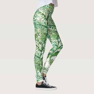 Groen Wit Hand-geschilderd boompatroon Leggings