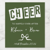 Groen & Wit Hand Getrokken Bow Schets Trouwen Wijn Etiket (Enkel label)