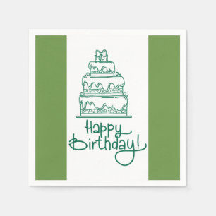 Groen-wit Happy Birthday Design Servet